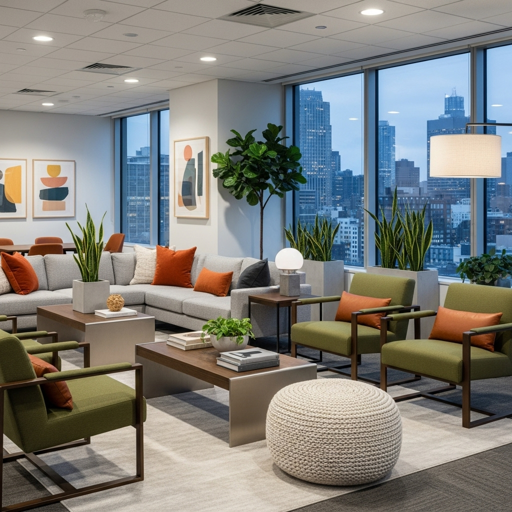 A modern office lounge area